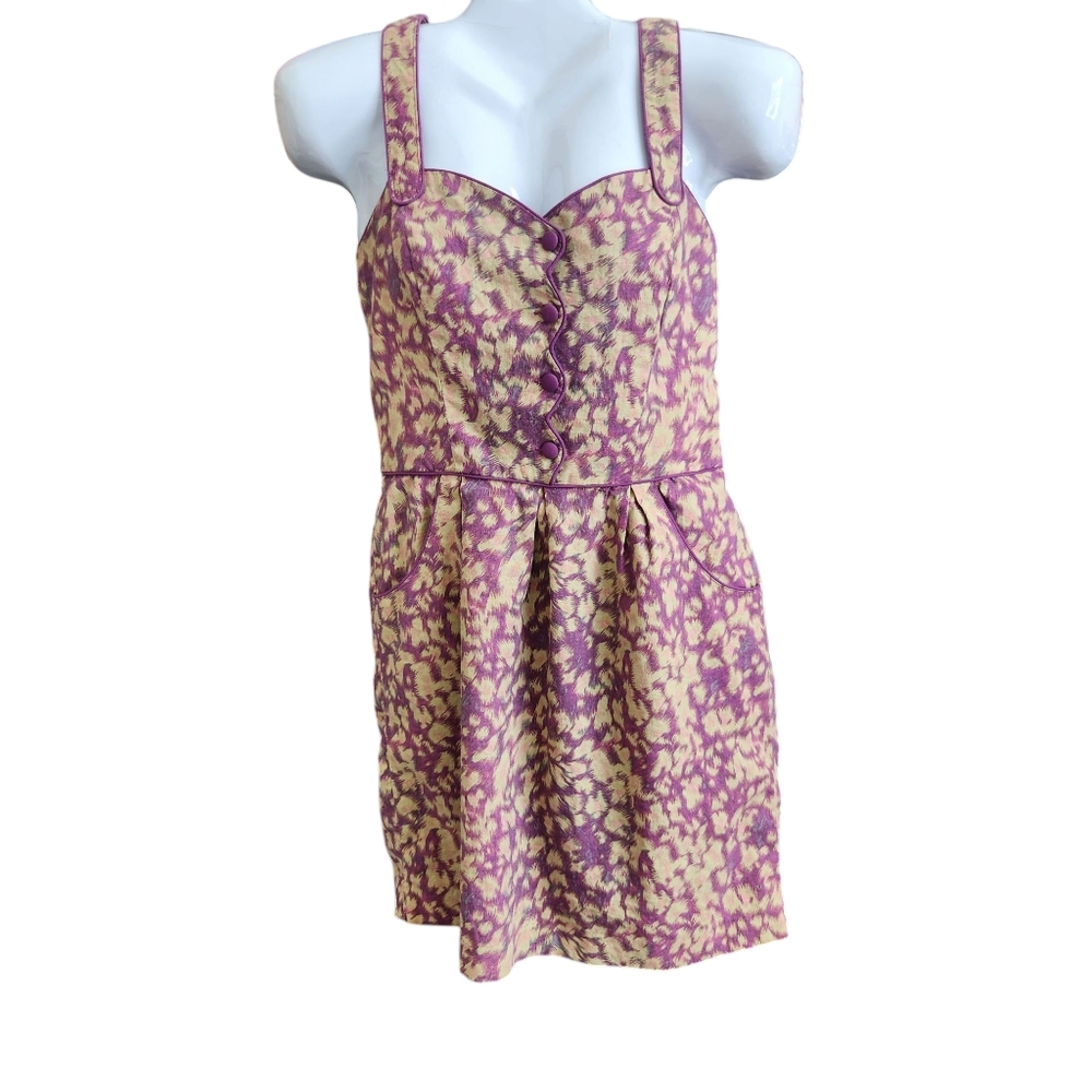Mid-Century-Inspired Abstract Animal Dress Strappy Sweetheart Linen Mix Resort L